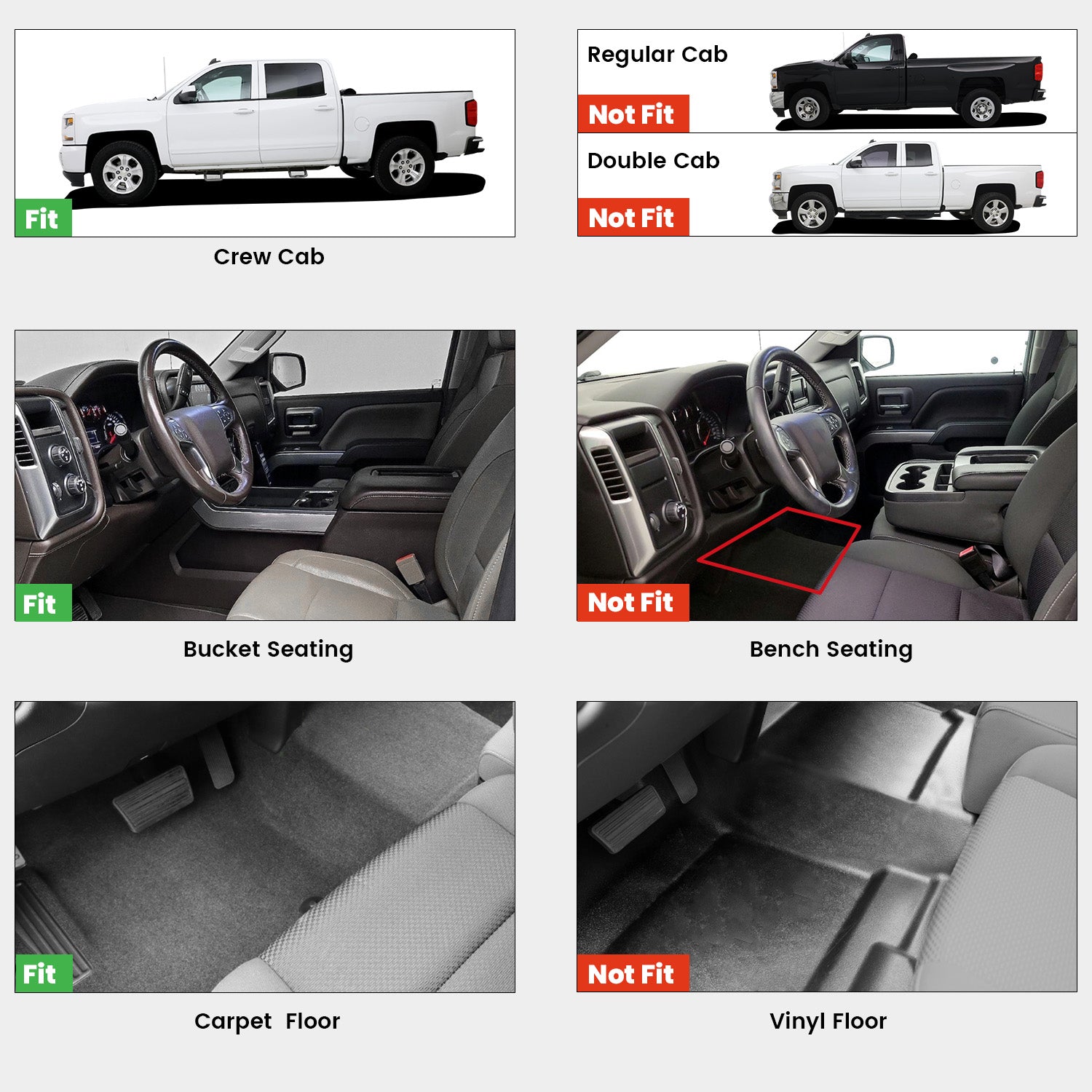 Fit for 2014-2018 Chevrolet Silverado 1500 Floor Mats, Fit Carpet Floor & Without 4*4 Shifter Only - Image 2
