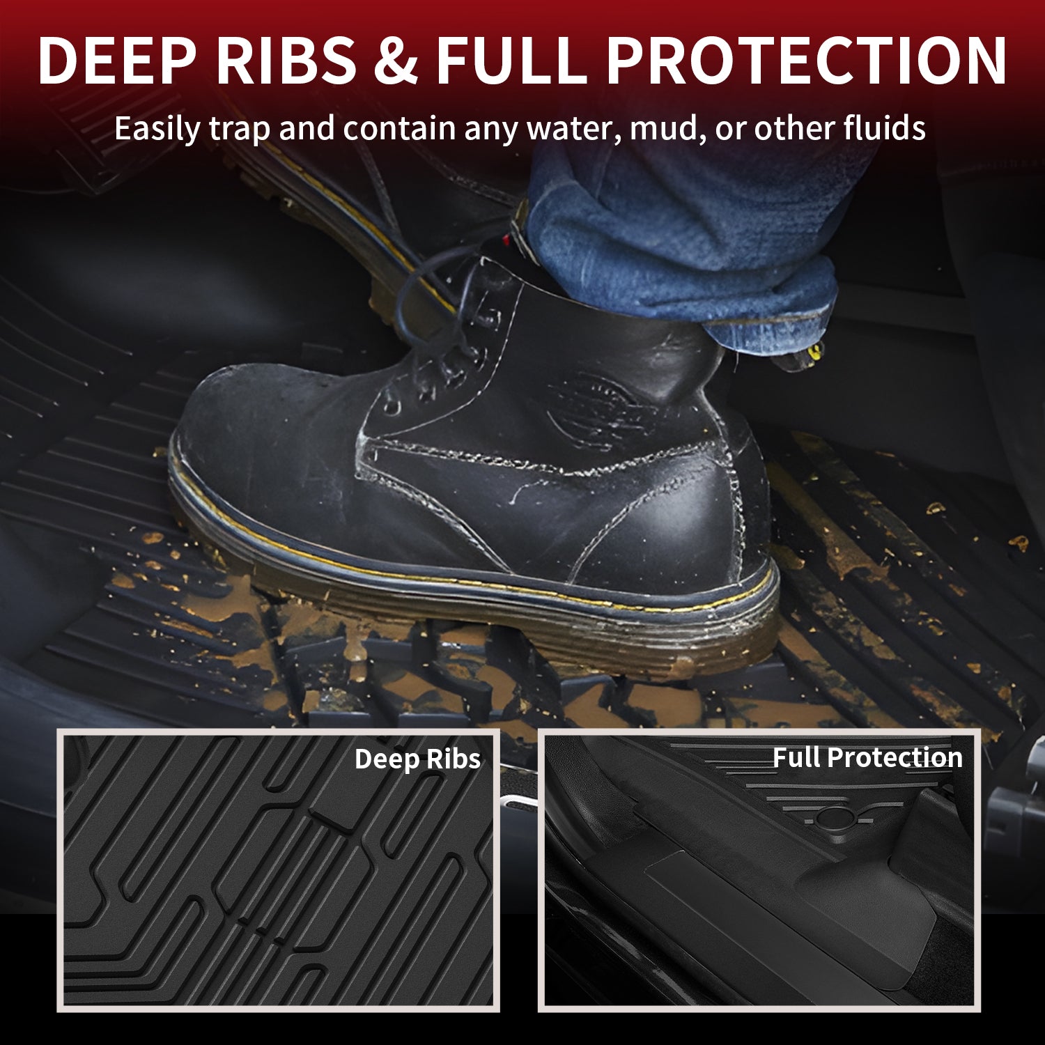Fit for 2017-2026 Ford F-250 F-350 F-450 F-550 Crew Cab/ Super Cab Floor Mats, Only Fit Carpet Floor with Factory Storage - Image 3