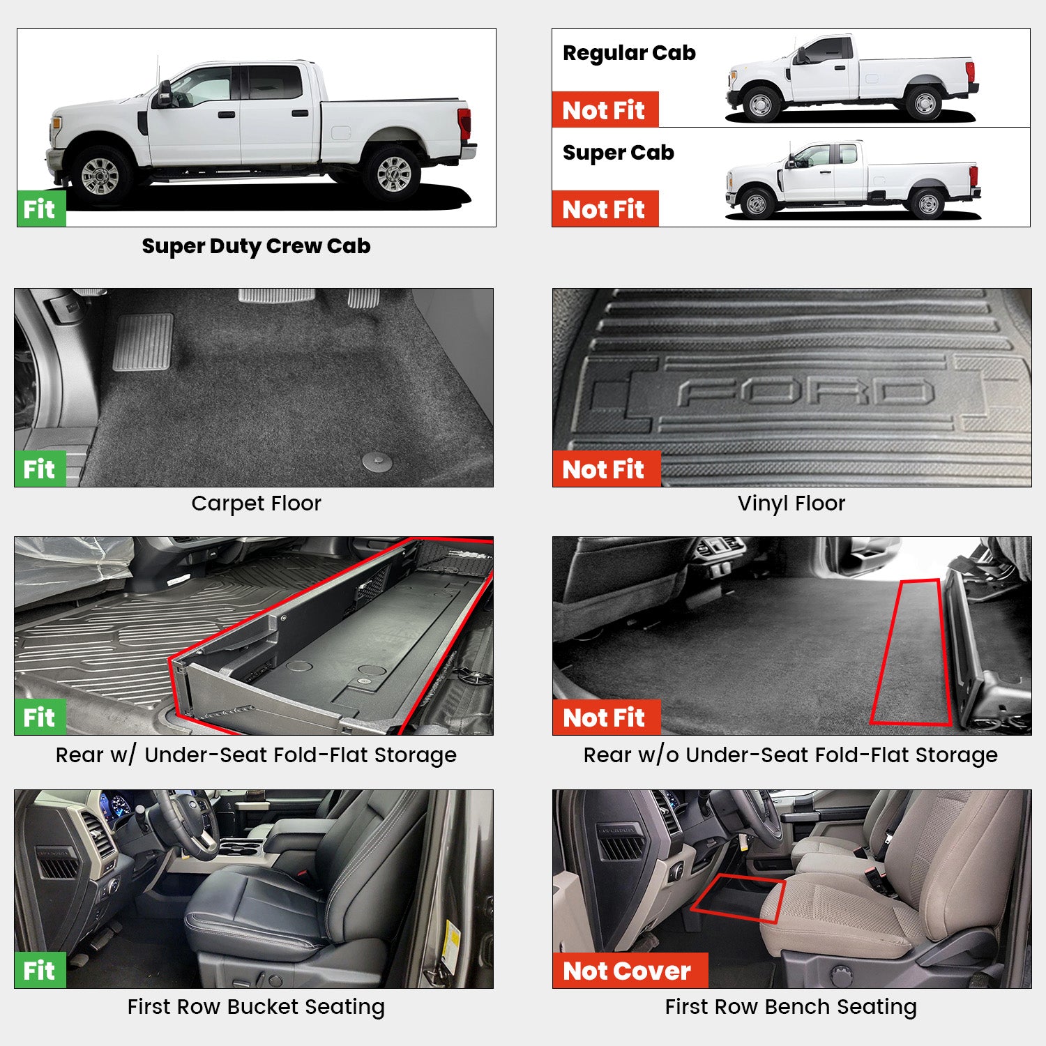 Fit for 2017-2026 Ford F-250 F-350 F-450 F-550 Crew Cab/ Super Cab Floor Mats, Only Fit Carpet Floor with Factory Storage - Image 2