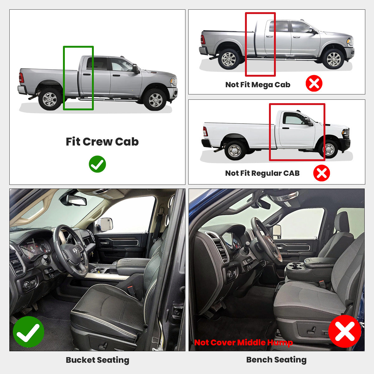 Fit for 2019-2026 Ram 2500 3500 Floor Mats, Fit Crew Cab Without Power Take-Off (PTO) KIT & Carpet Floor Only - Image 2