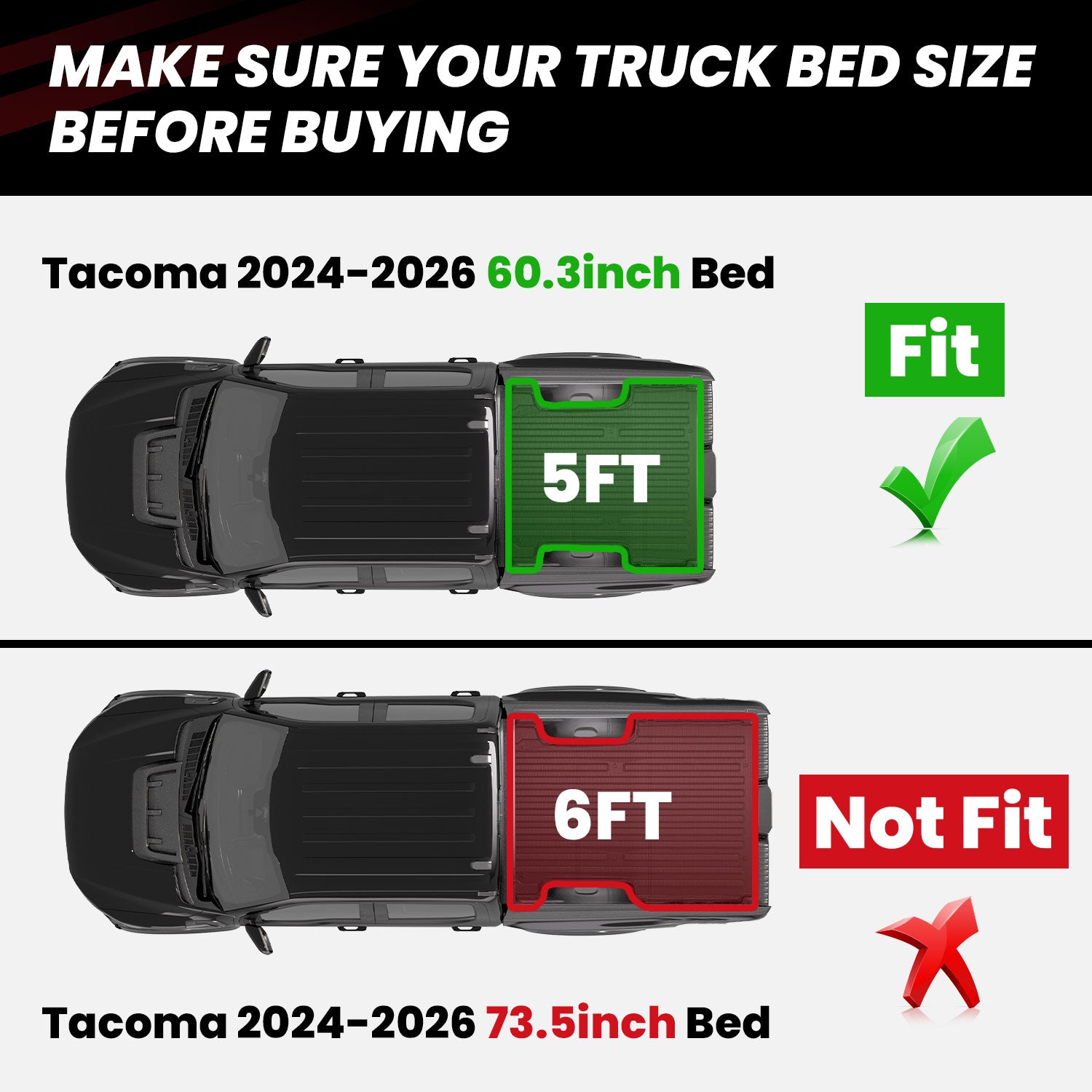 Fit for 2024-2026 Toyota Tacoma 5FT or 6FT Heavy Duty Truck Bed Mat or Tailgate Mat - Image 2