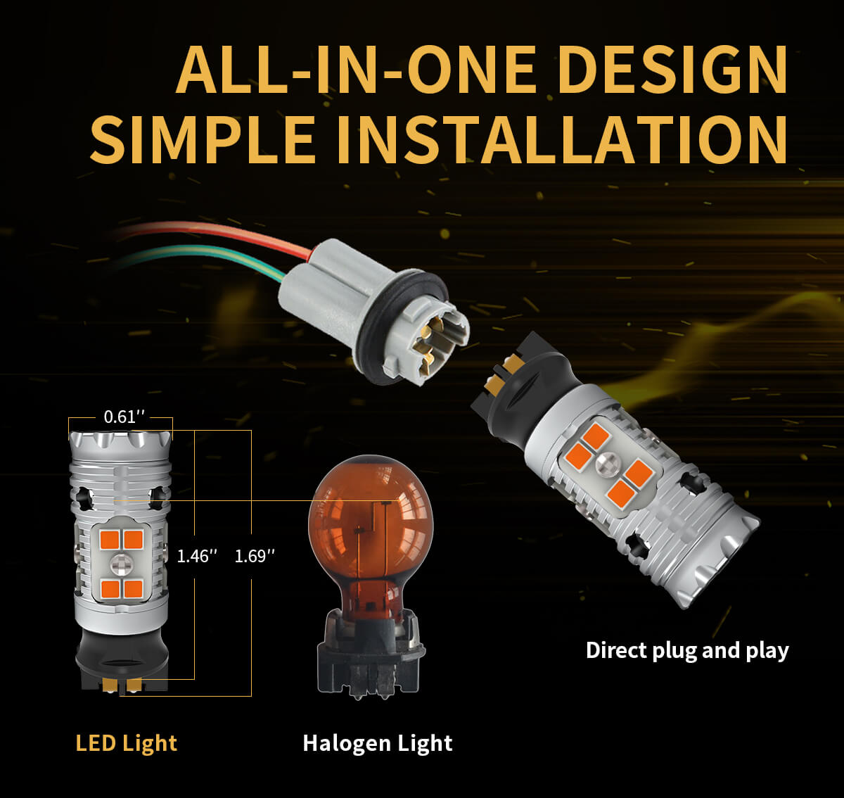PWY24W PW24W CANBUS Anti Hyper Flash LED Turn Signal Lights Blinker Bulbs | Amber Yellow, 2 Bulbs - Image 5