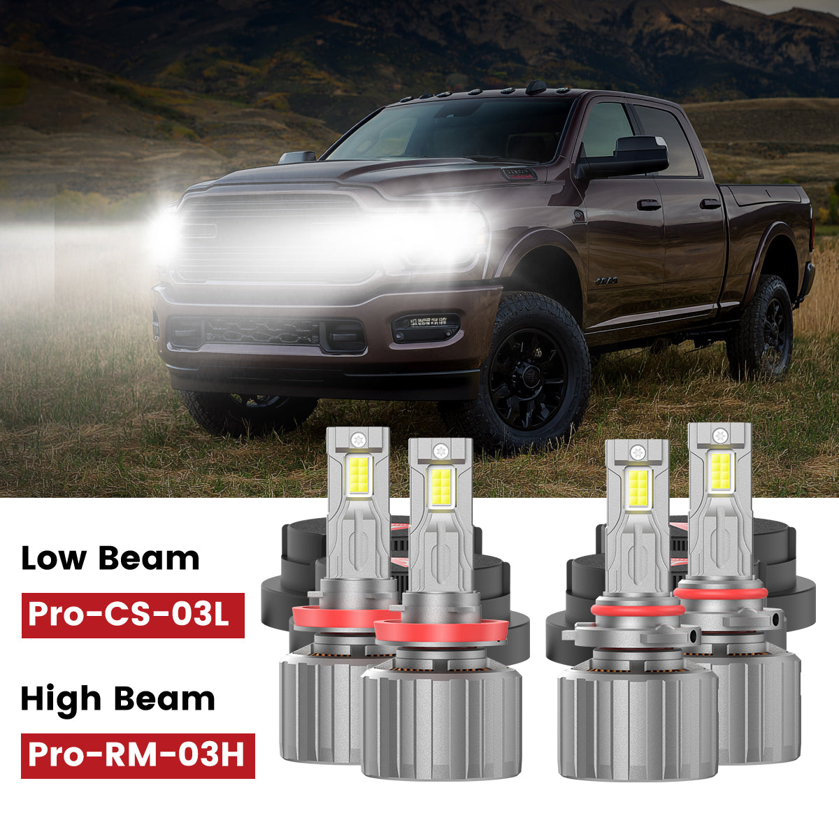 Fit for 2019-2024 Ram 2500 3500 Custom Made LED H11 9005 Headlight Bulbs with Dust Cover | Pro-DC Series - Image 2