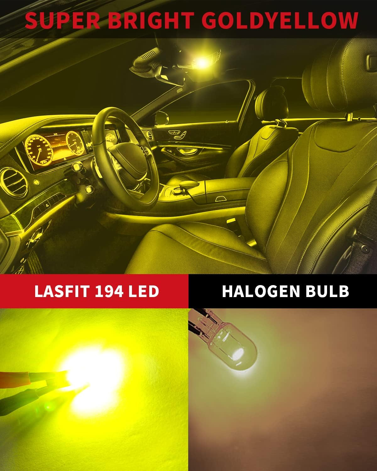 194 168 W5W LED CANBUS Error Free Interior Door Dome Map Trunk Lights | Golden Yellow, 2 Bulbs - Image 2
