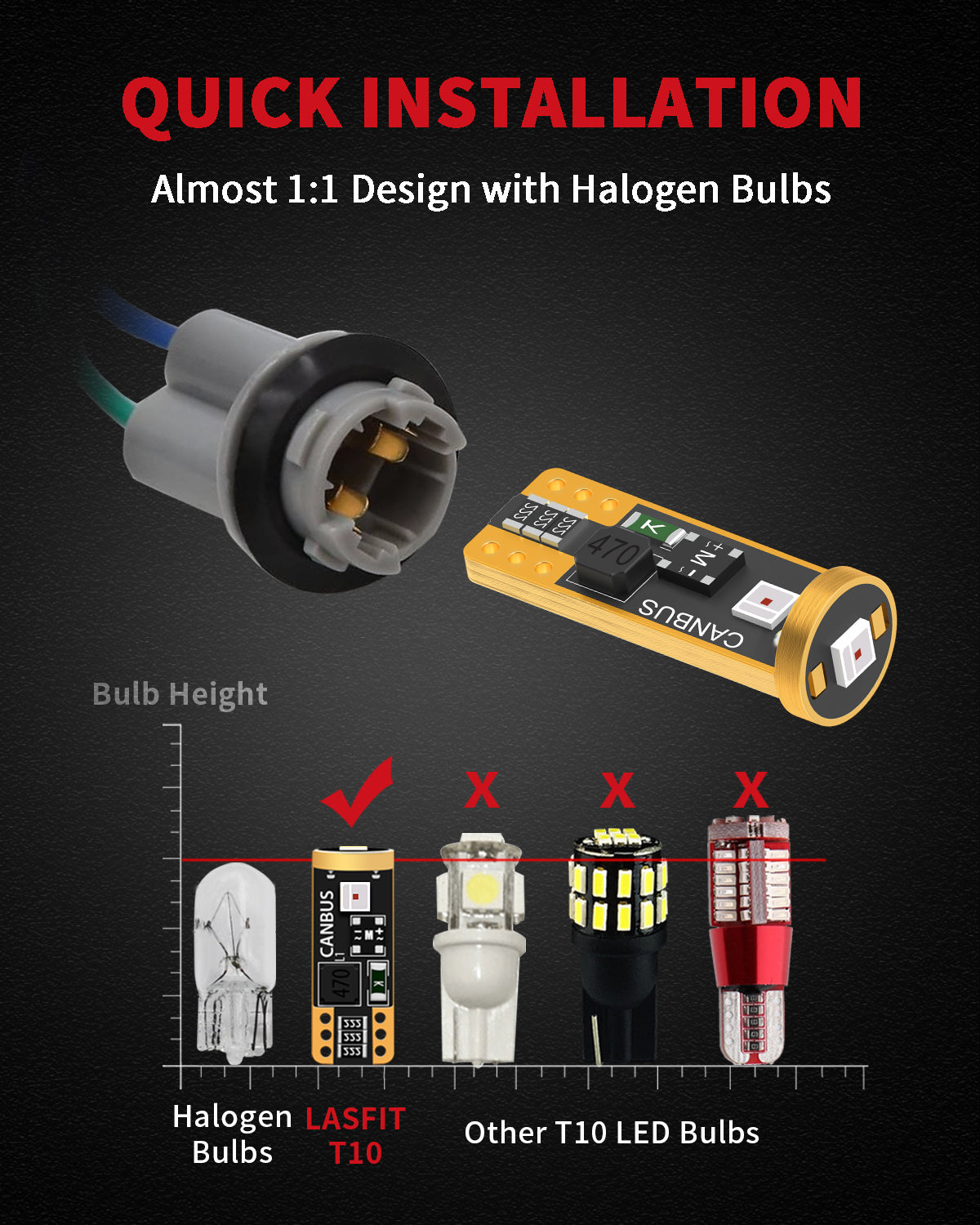 194 168 W5W CANBUS Error Free LED Third Brake Tail Light, Side Marker Bulbs | Brilliant Red, 2 Bulbs - Image 4