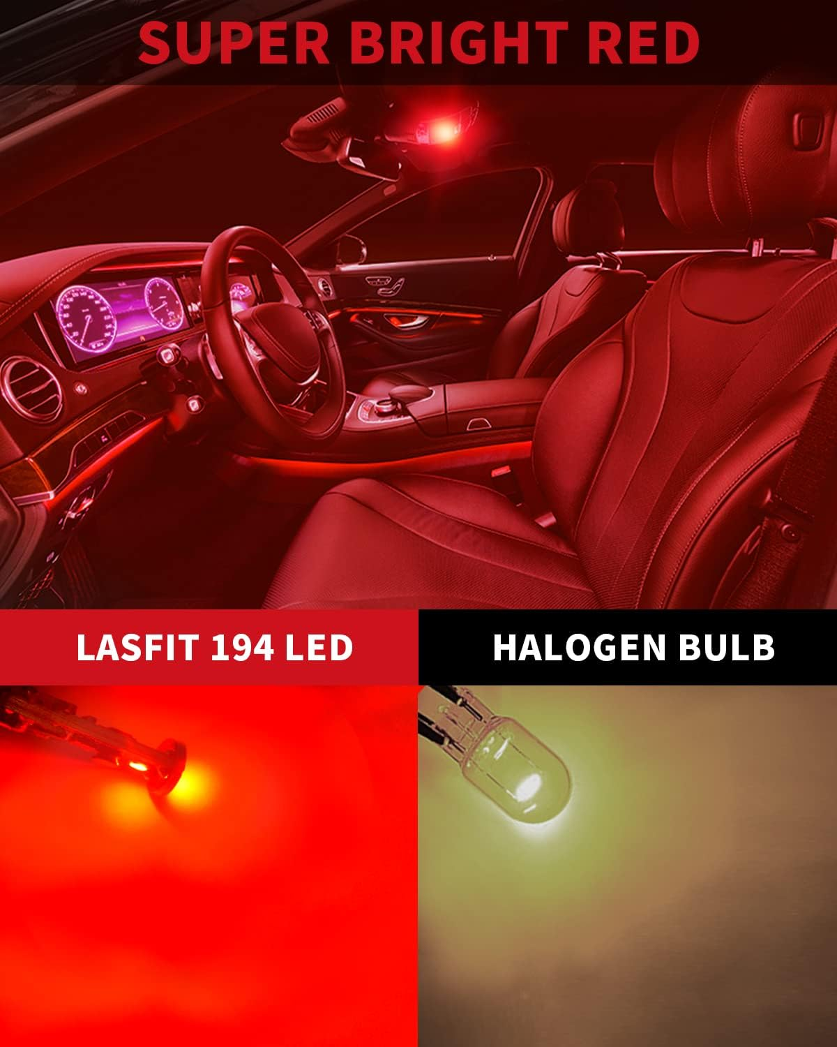 194 168 W5W CANBUS Error Free LED Third Brake Tail Light, Side Marker Bulbs | Brilliant Red, 2 Bulbs - Image 2