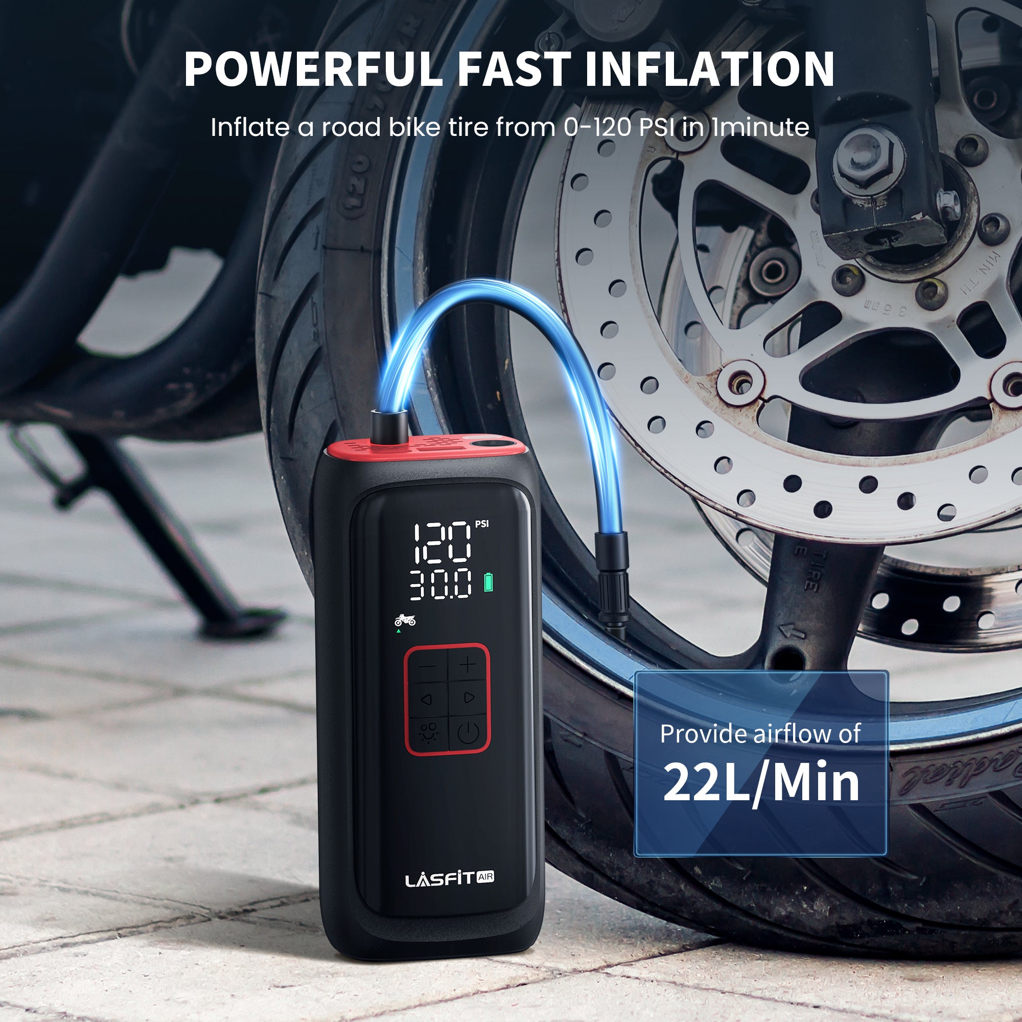 LASFIT AIR Portable Cordless Tire Inflator Air Compressor Pump for Bike Bicycle Motorcycle Ball - Image 3