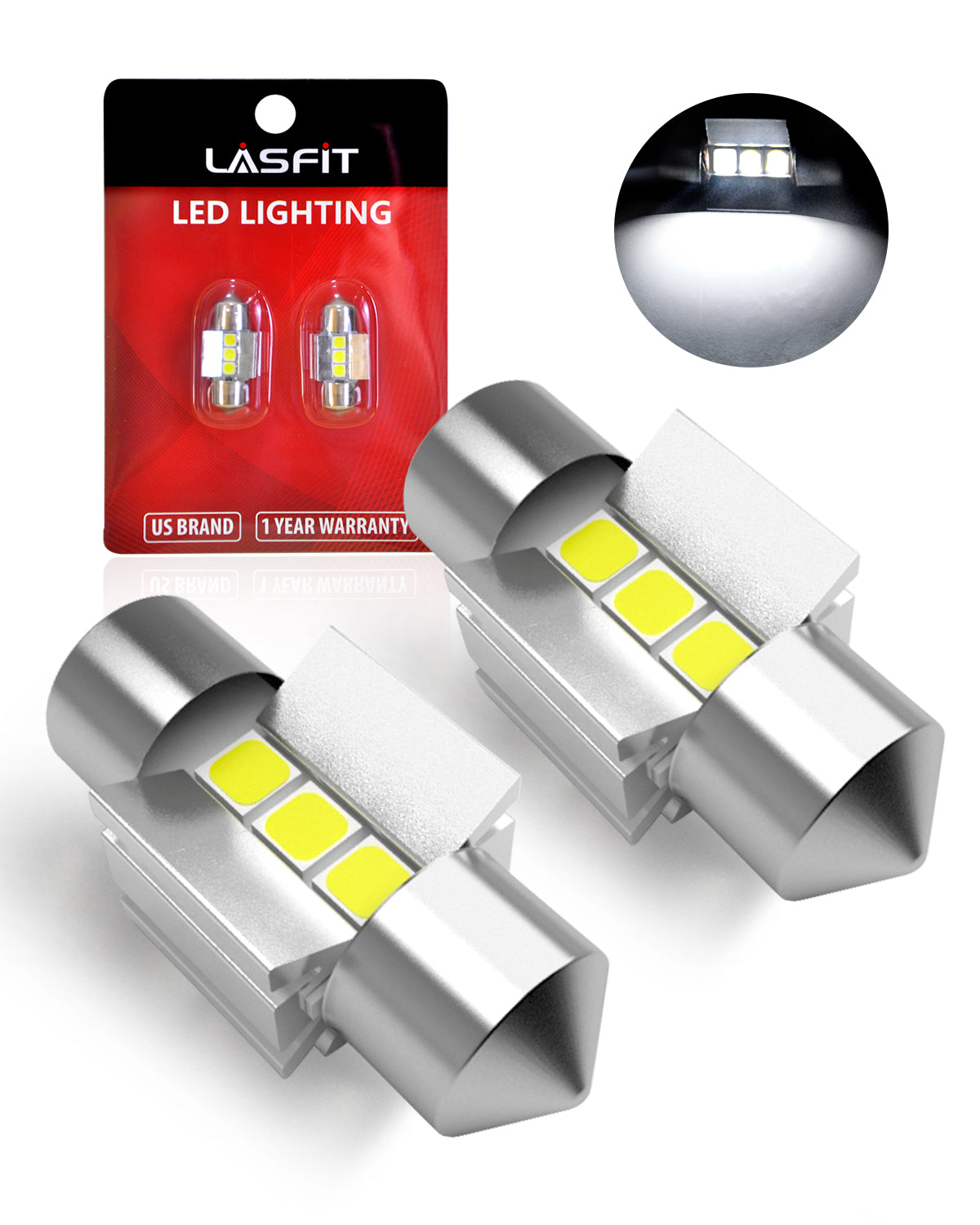 28MM DE3021 DE3022 LED Dome Map Trunk Cargo Light Bulb, 2 Bulbs