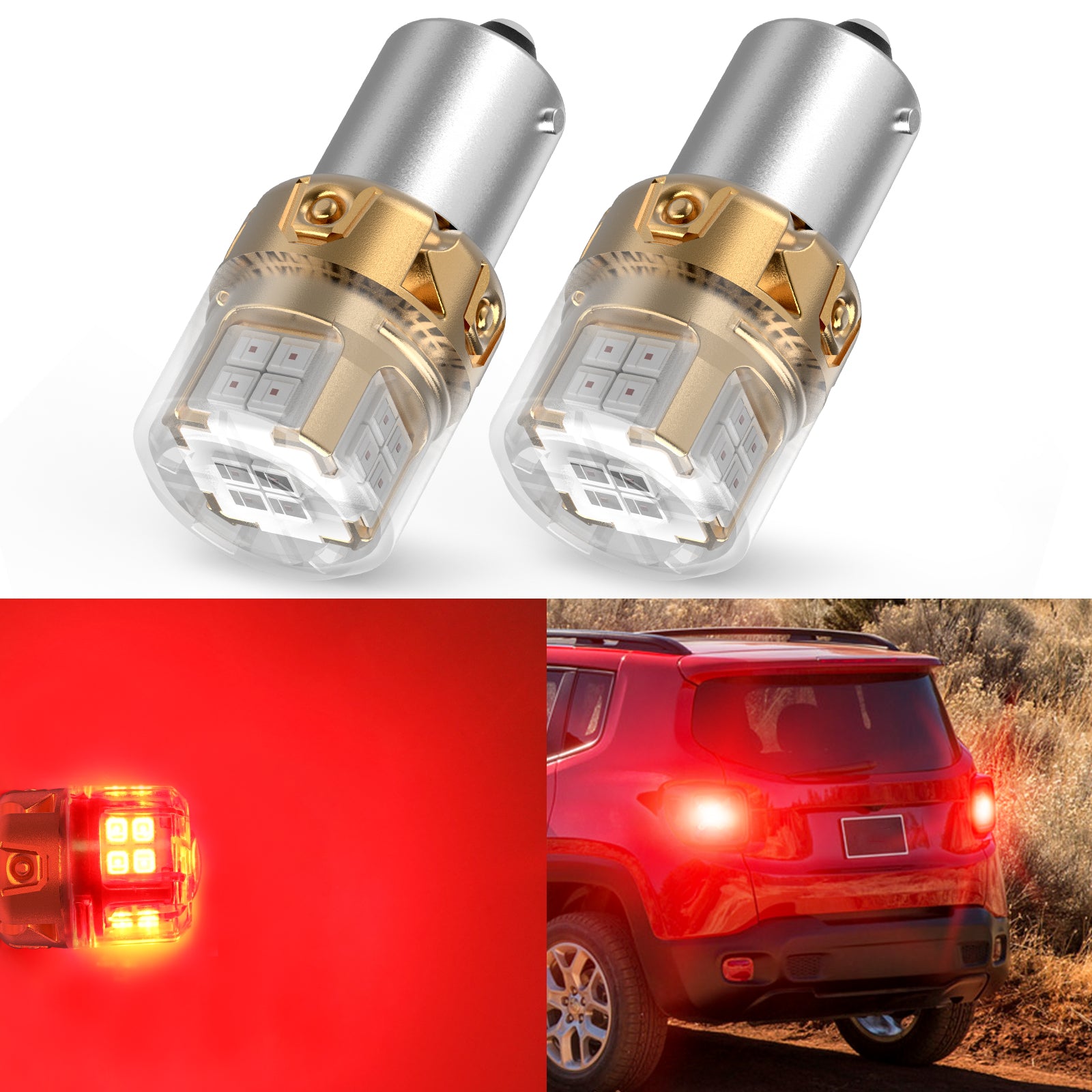 1156 1141 1003 LED Brake Tail Stop Parking Light Bulb | Brilliant Red (Don't Work for Trucks), 2 Bulbs | Upgraded L2 Series - Image 2