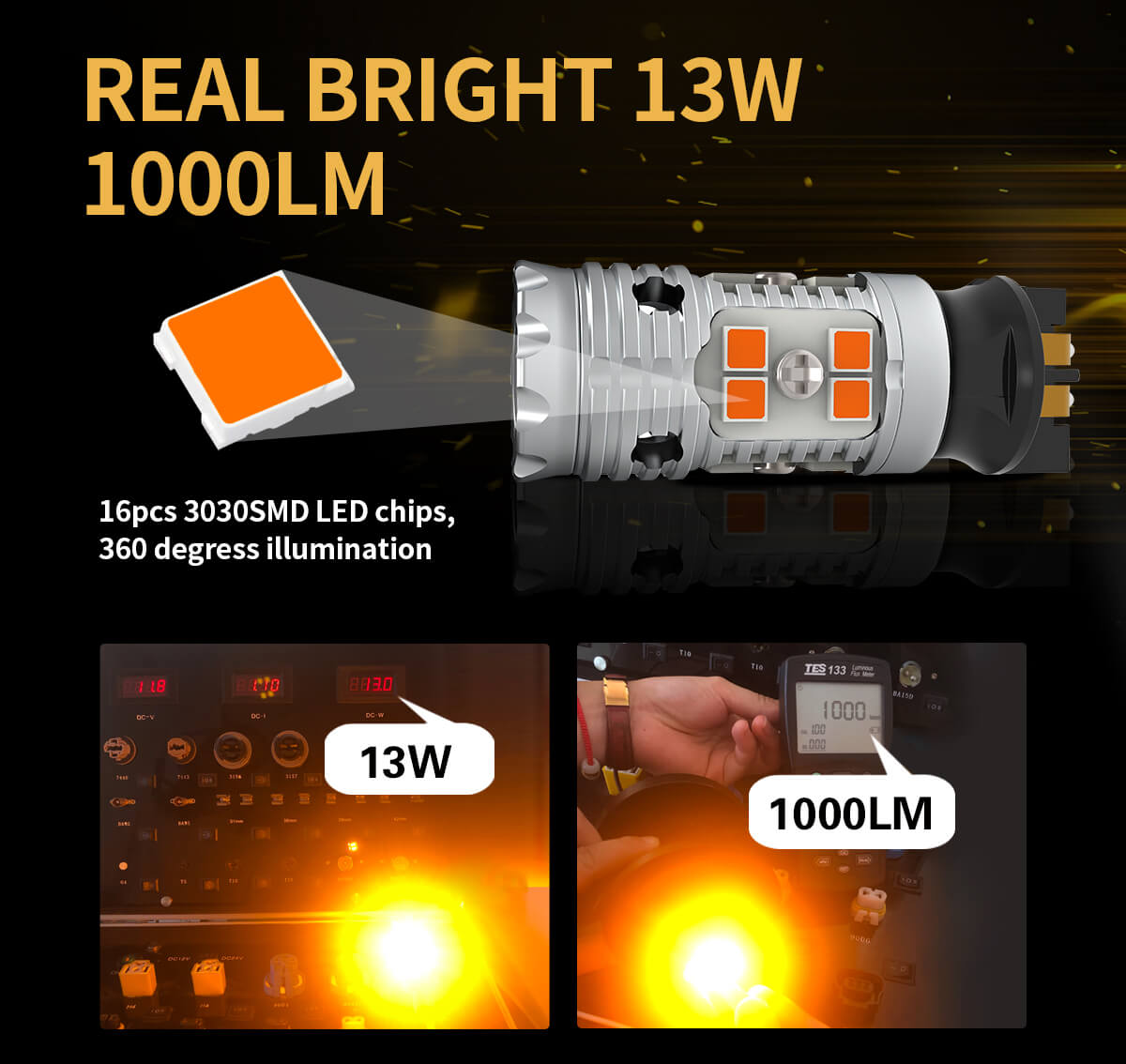 PWY24W PW24W CANBUS Anti Hyper Flash LED Turn Signal Lights Blinker Bulbs | Amber Yellow, 2 Bulbs - Image 3
