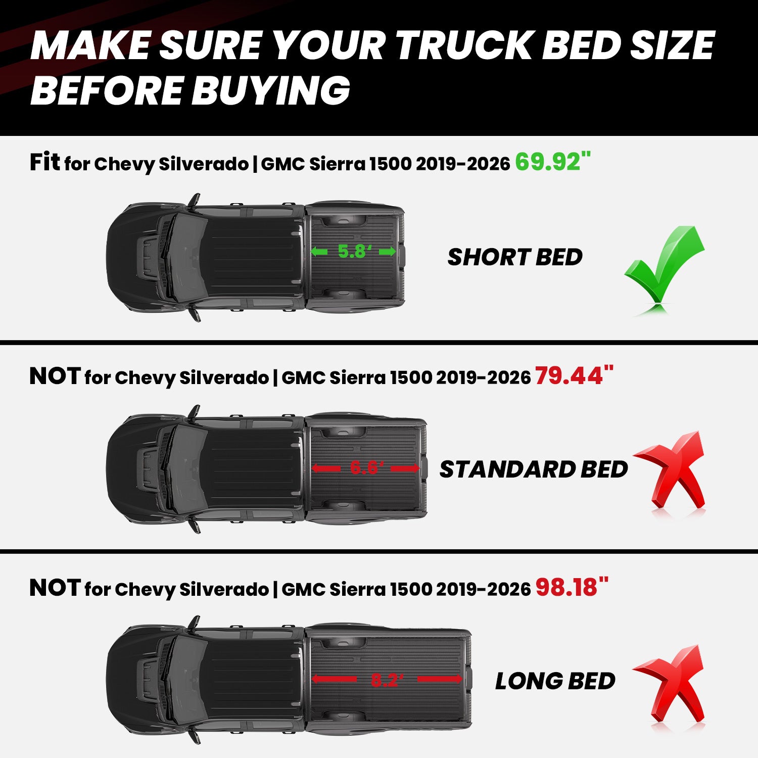 Fit for 2019-2026 Chevrolet Silverado 1500 Truck Bed Mat or Tailgate Mat, Not for 2019 Silverado LD - Image 2